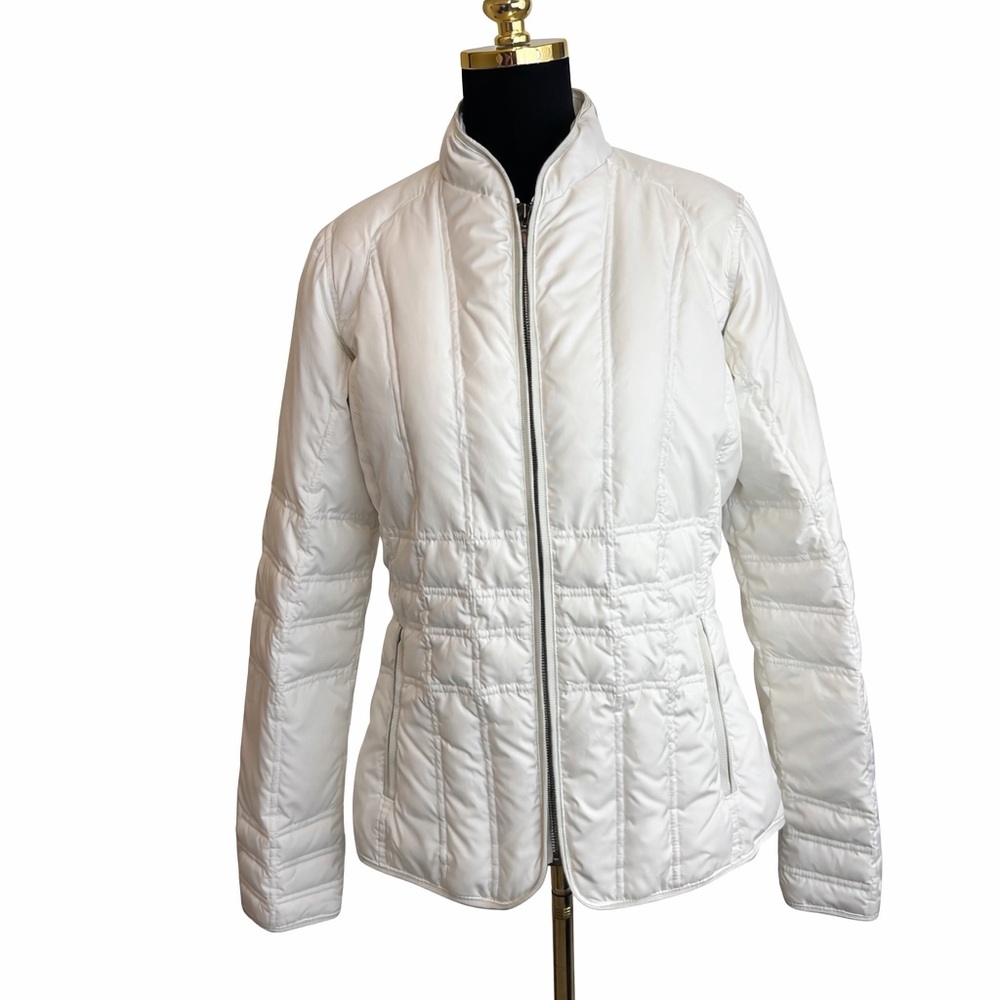 Eddie Bauer Goose Down Jacket Womens Medium Tall White Quilted Puffer
